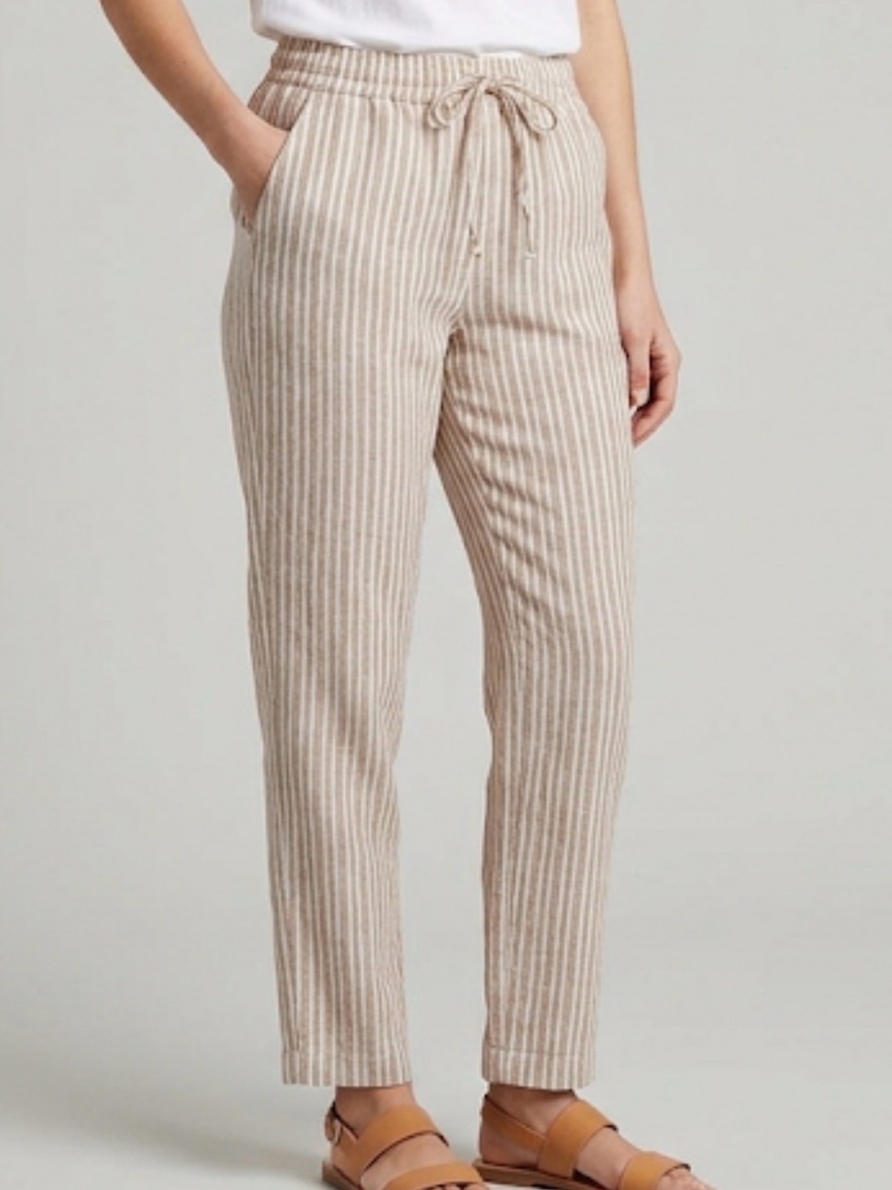 L.L. Bean Premium Washable Linen Pull-On Pants Stripe Size 10 Regular